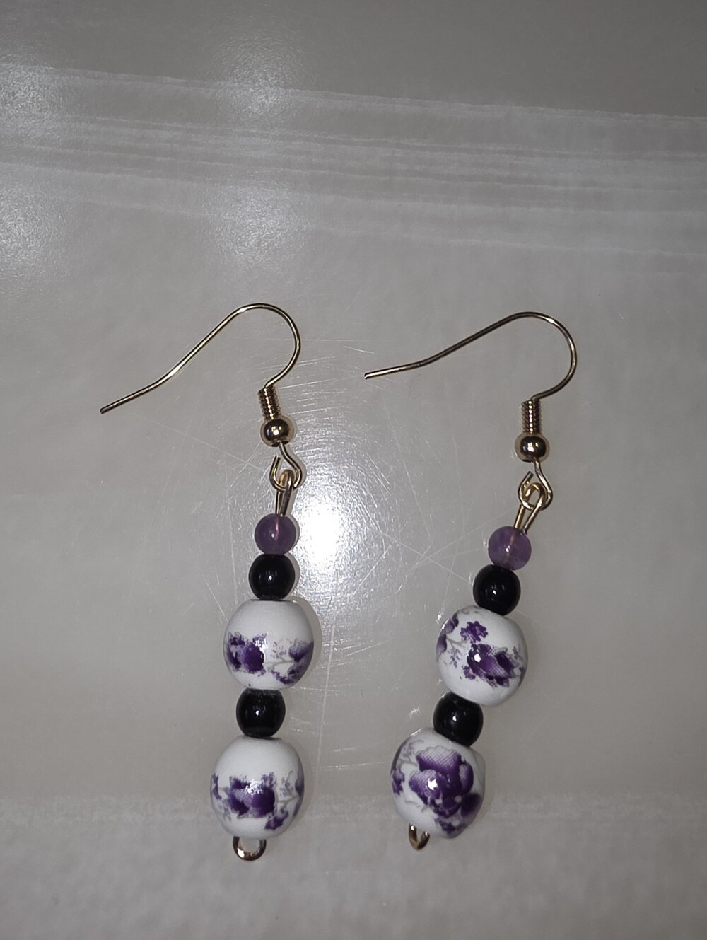 Handmade Purple Floral Ceramic And Glass Bead Drop Earrings - Women Jewelry